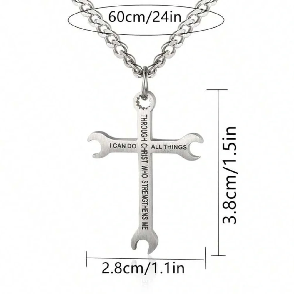 Men’s Stainless Steele Wrench‎ Cross Pendant Necklace